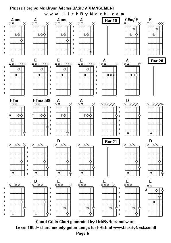 Chord Grids Chart of chord melody fingerstyle guitar song-Please Forgive Me-Bryan Adams-BASIC ARRANGEMENT,generated by LickByNeck software.